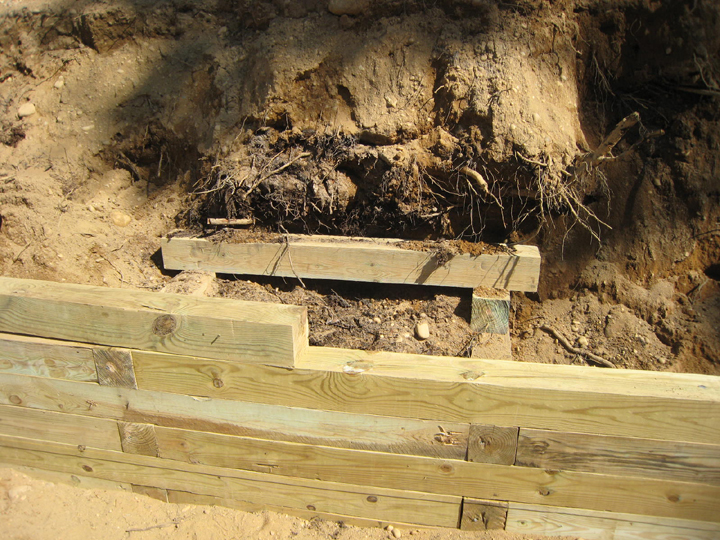RAILROAD TIE TEARED WALLS AROUND POOL, SAG HARBOR, LONG ISLAND, NY